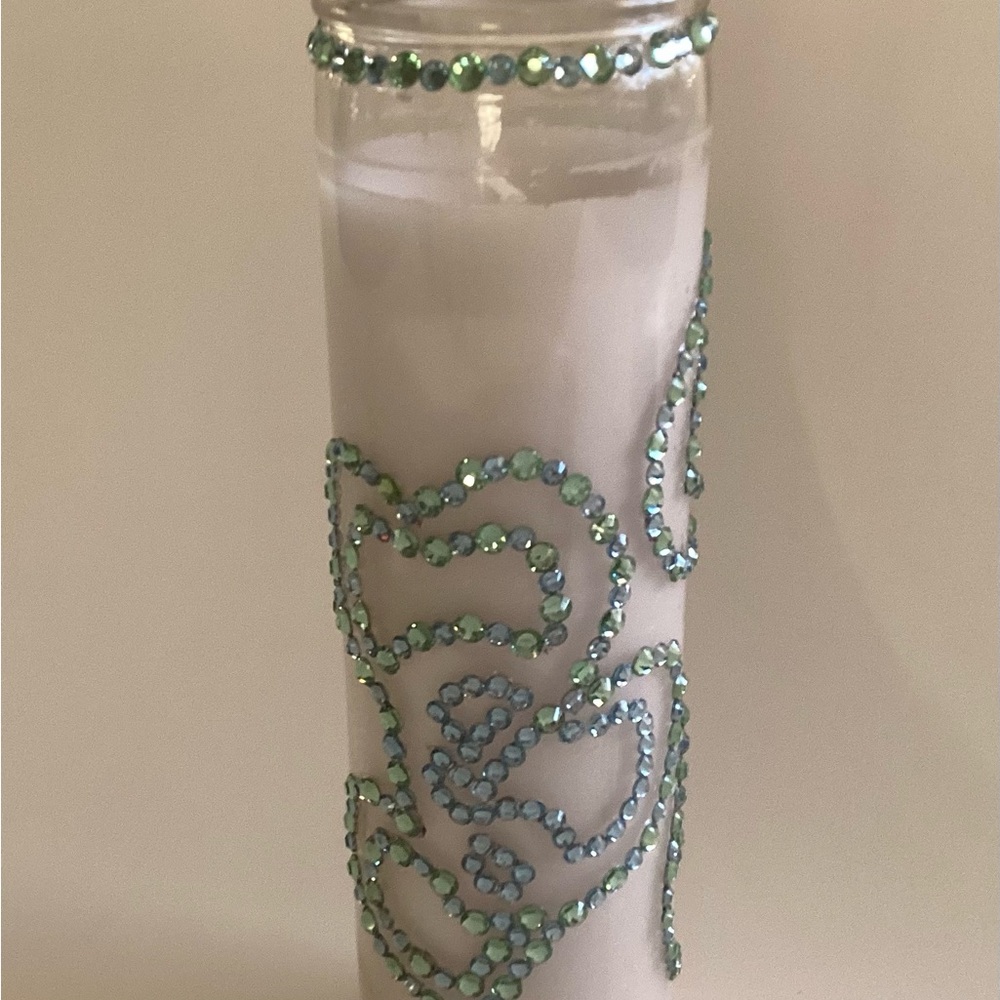 Hand Crafted White and Blue Candle Holder with Elegant Accents